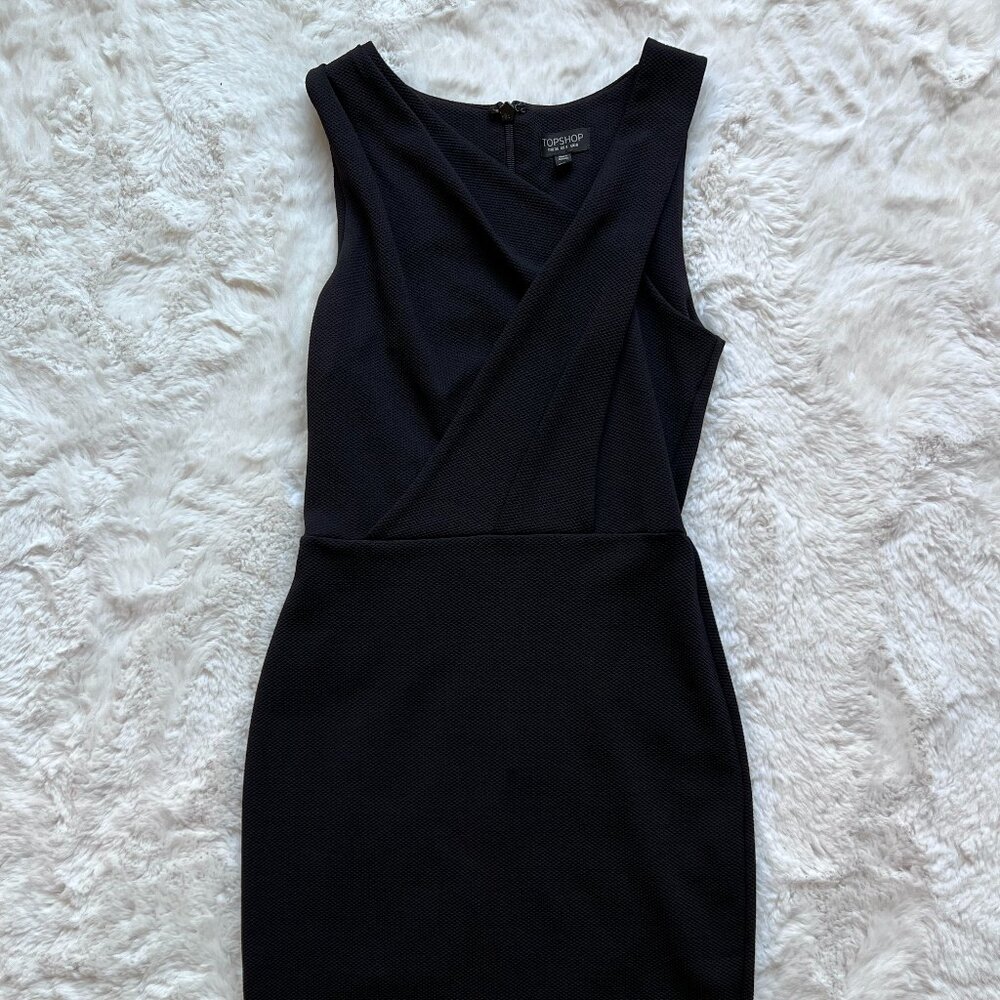Topshop Cross Front Sleeveless Knit Black Dress Size 4 | EUC